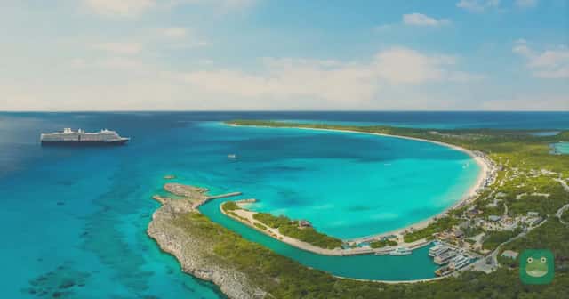 A Holland America ship anchored off RelaxAway, Half Moon Cay in the Bahamas.