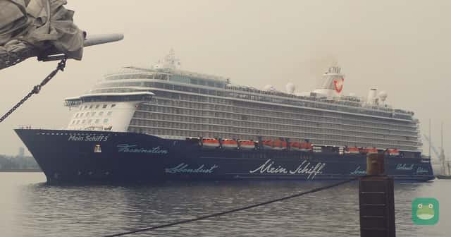 Mein Schiff 5 leaving Kiel for the first time, June 2016