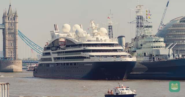 Le Champlain alongside HMS Belfast in London, 2024
