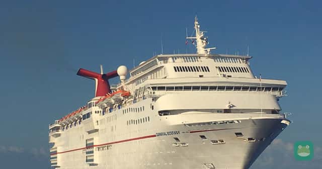 Carnival Ecstasy anchored off Princess Cays, Bahamas, April 2018