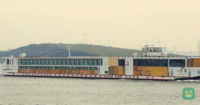 Viking Buri near Rotterdam on its delivery voyage to southern France, 2014